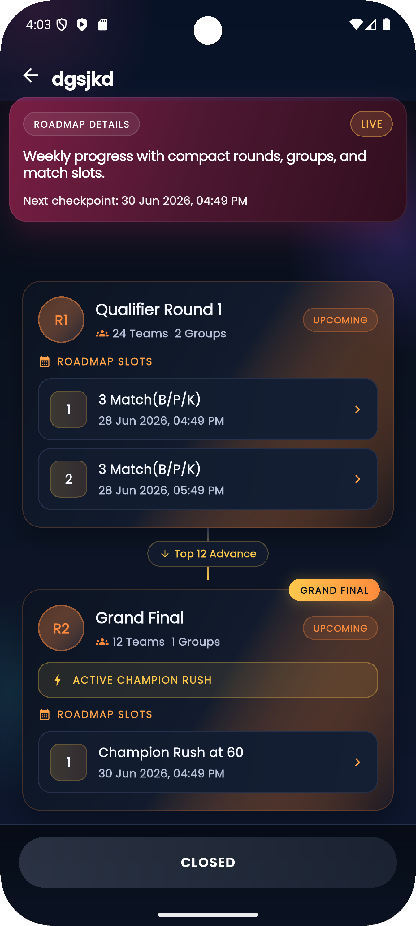 FirePlayx tournaments screen with tournament categories