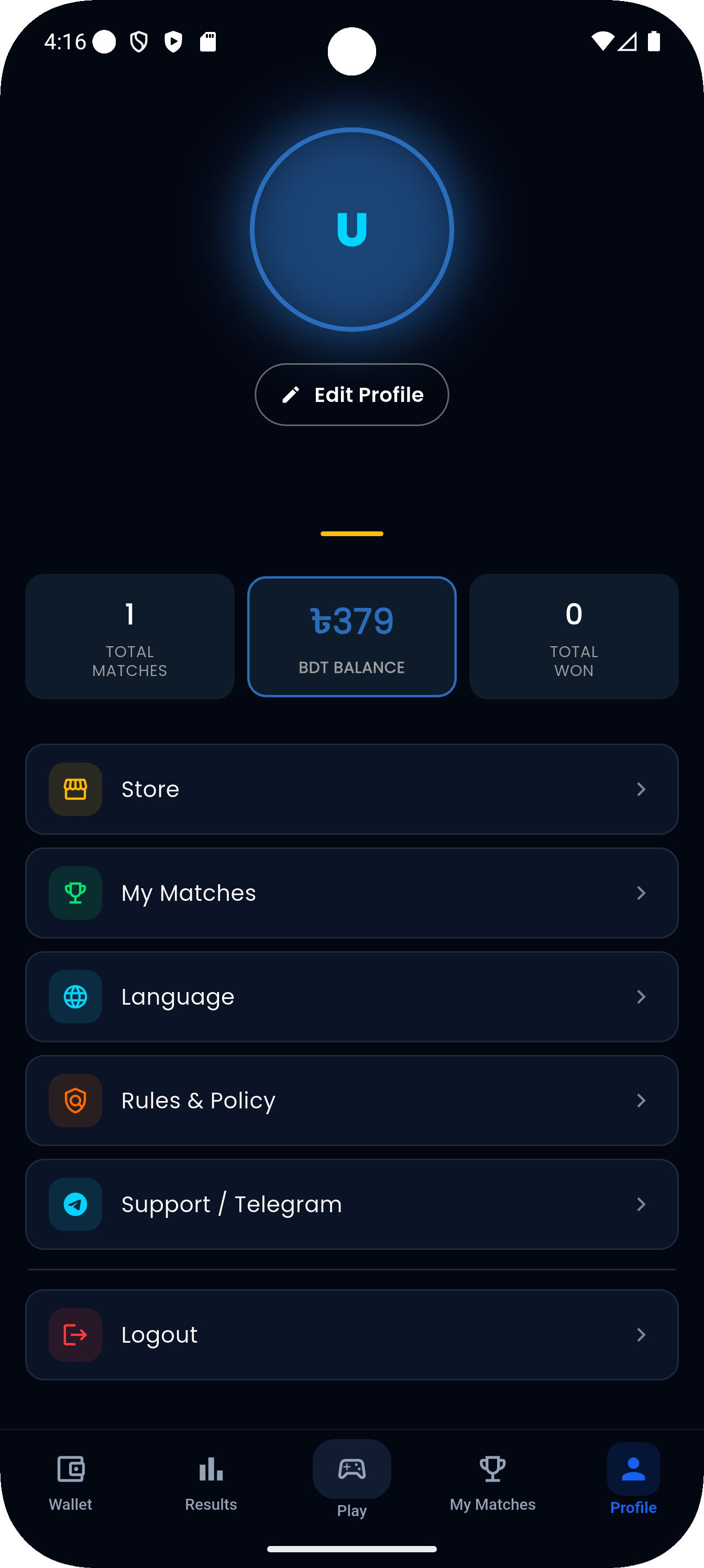 FirePlayx user profile screen with stats and achievements